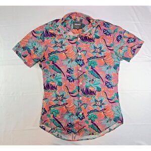 Bonobos Shirt Mens Small Green Pink Floral Slim Fit Hawaiian Short Sleeve Cotton
